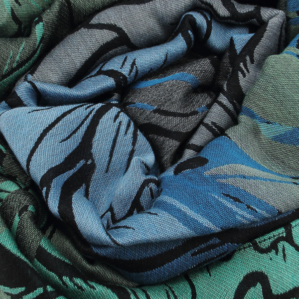 Made-in-France-Ami-blue-green-rayon-cotton-Merino-wool-scarf
