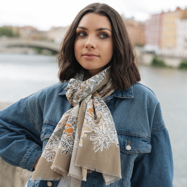 Women's-beige-silk-cotton-stole-Romeo