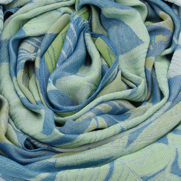 Women's-cotton-linen-stole-blue-green-tropical-flowers
