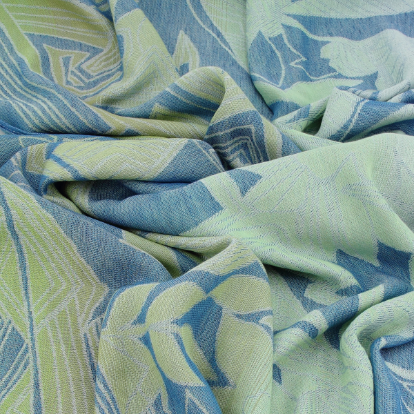 Women's-cotton-linen-stole-blue-green-tropical-flowers