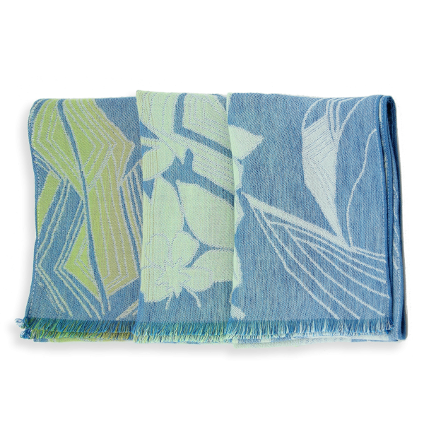 Women's-cotton-linen-stole-blue-green-tropical-flowers