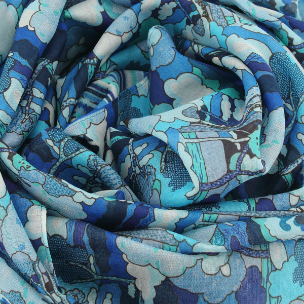 Blue-women's-cotton-silk-scarf-Paysage