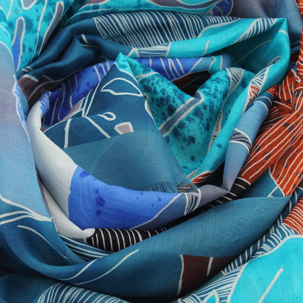 Women's-blue-stole-cotton-silk-printed-tropical