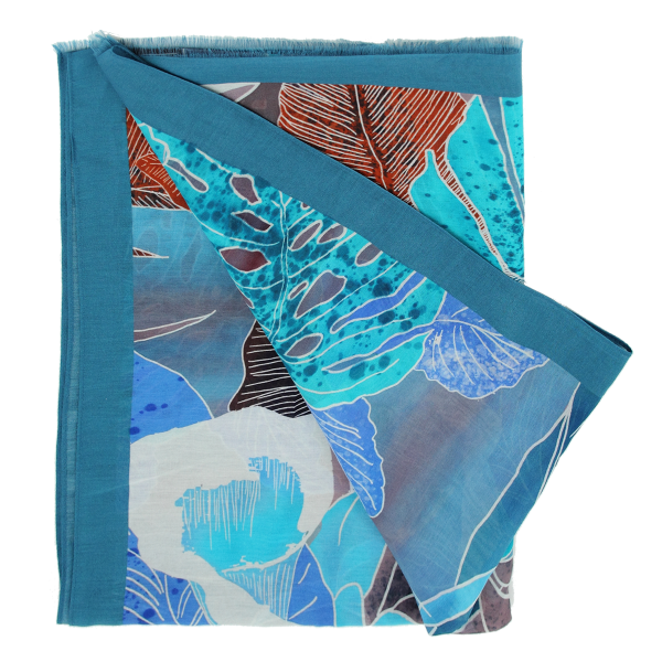 Women's-blue-stole-cotton-silk-printed-tropical