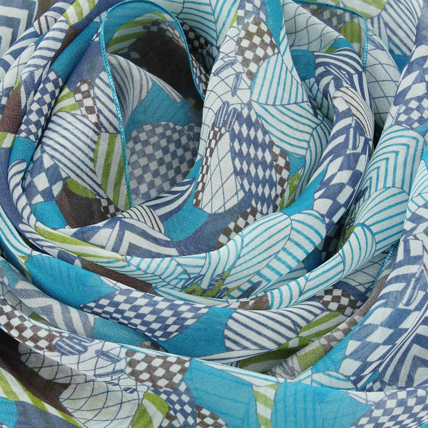 Blue-women's-silk-printed-airy scarf-Valentin
