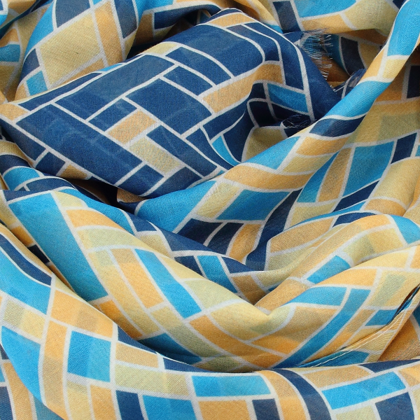 Women's-blue-cotton-silk-printed-scarf-Mosaique