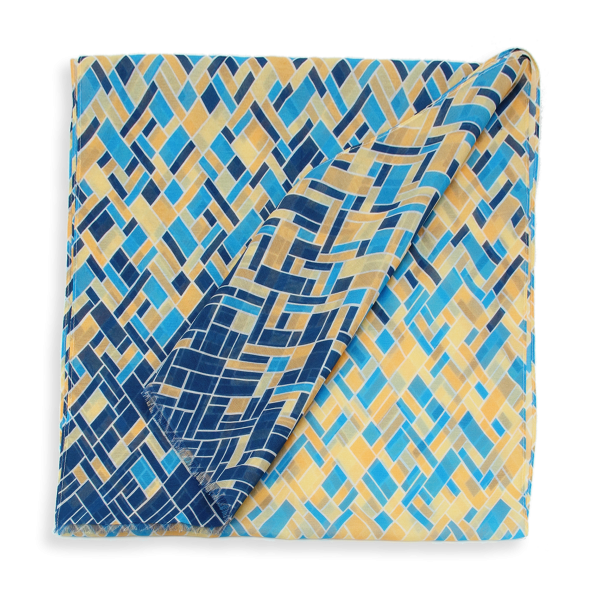 Women's-blue-cotton-silk-printed-scarf-Mosaique