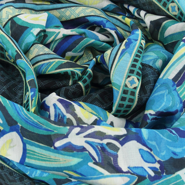 Women's-cotton-silk-stole-blue-printed-Belle de nuit