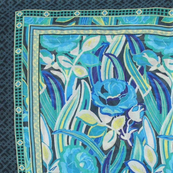 Women's-cotton-silk-stole-blue-printed-Belle de nuit