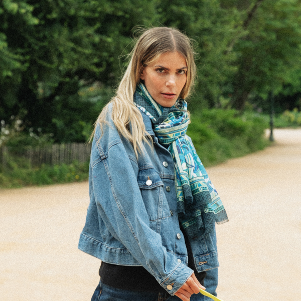 Women's-cotton-silk-stole-blue-printed-Belle de nuit
