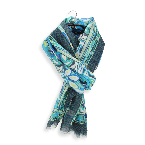Women's-cotton-silk-stole-blue-printed-Belle de nuit