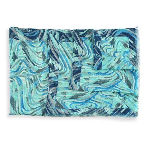 Women's-silk-cotton-stole-bleue-printed-Vagues