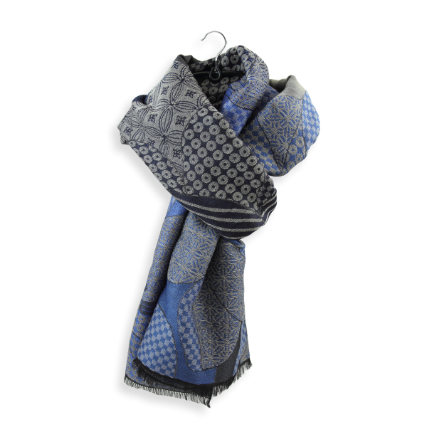 Denim blue-gray-silk-wool-unisex-stole-Amour