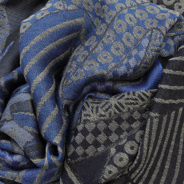 Denim blue-gray-silk-wool-unisex-stole-Amour
