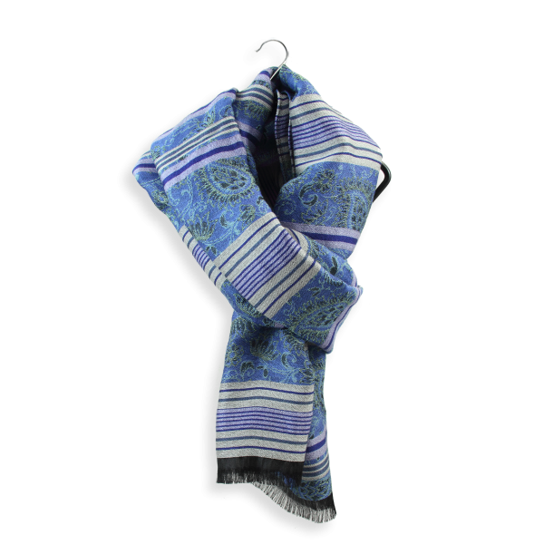 Blue-cotton-silk-wool-women's-stole-Romance