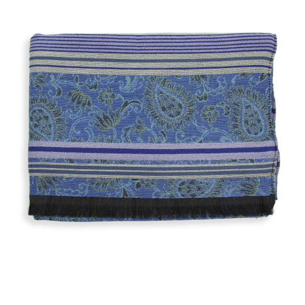 Blue-cotton-silk-wool-women's-stole-Romance