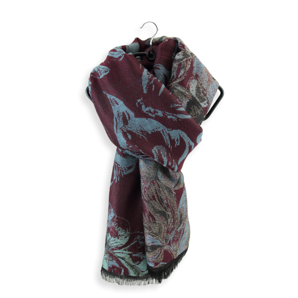 Botanic-burgundy red-silk-cotton-wool-women’s-stole
