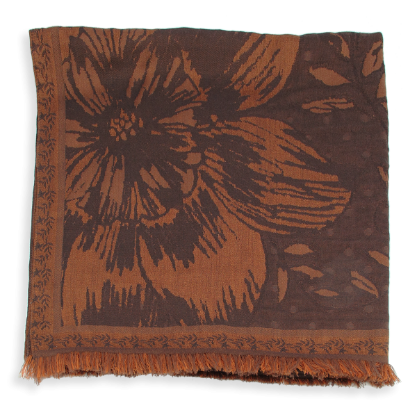 Brown-cotton-silk-wool-women’s-stole-maxi-floral
