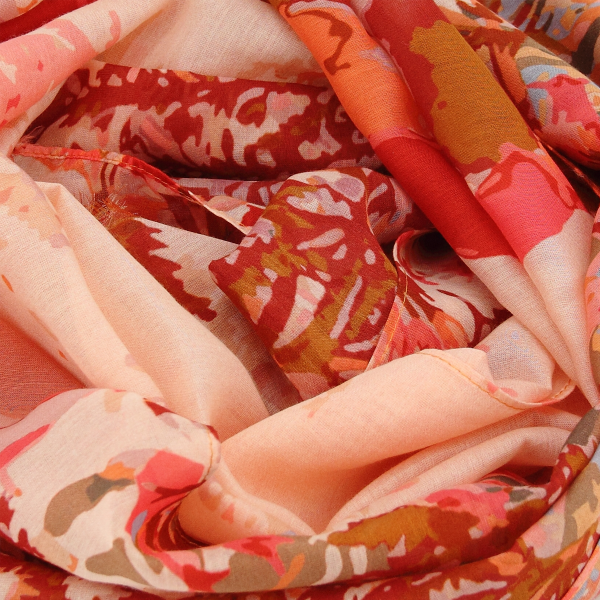 Women's-silk-cotton-coral-scarf-printed-Flowers