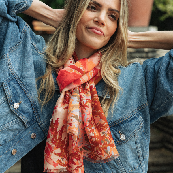 Women's-silk-cotton-coral-scarf-printed-Flowers