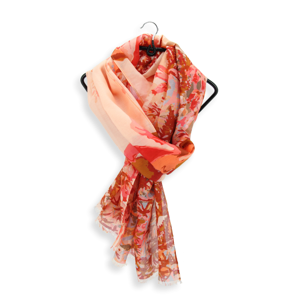 Women's-silk-cotton-coral-scarf-printed-Flowers