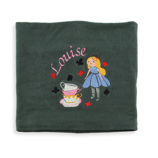 Khaki green-organic-cotton-wonderful land-embroidered-children’s-scarf