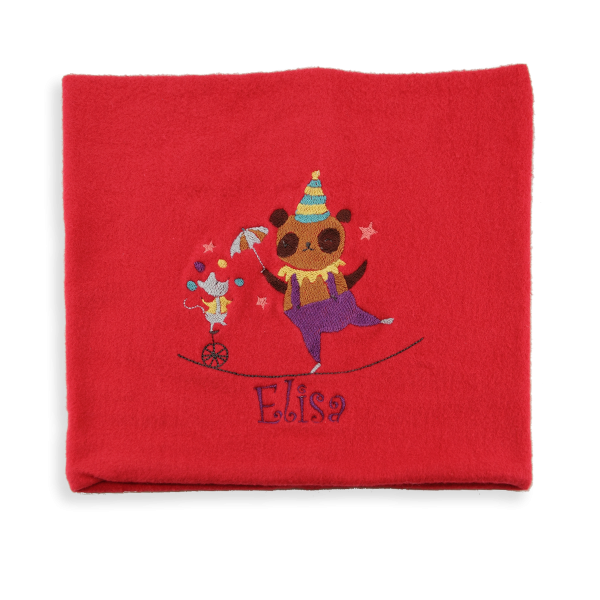 Red-organic-cotton-circus-embroidered-children’s-scarf