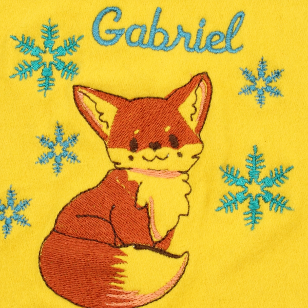 Yellow-organic-cotton-fox-embroidered-children’s-scarf