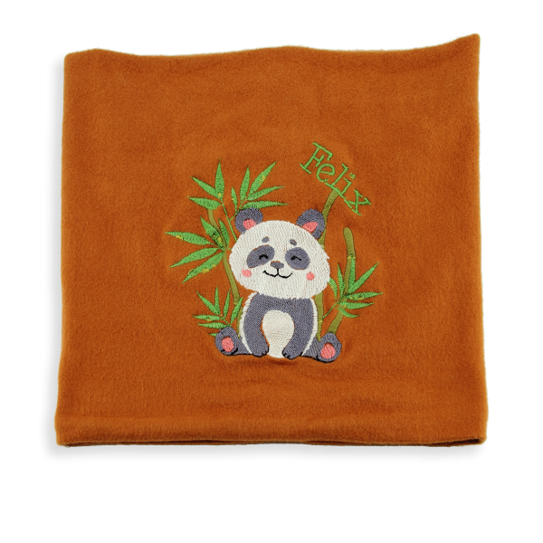 Caramel-organic-cotton-panda-embroidered-children’s-scarf