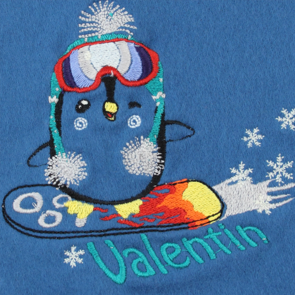 Scarf-child-cotton-bio-embroidered-penguin-blue
