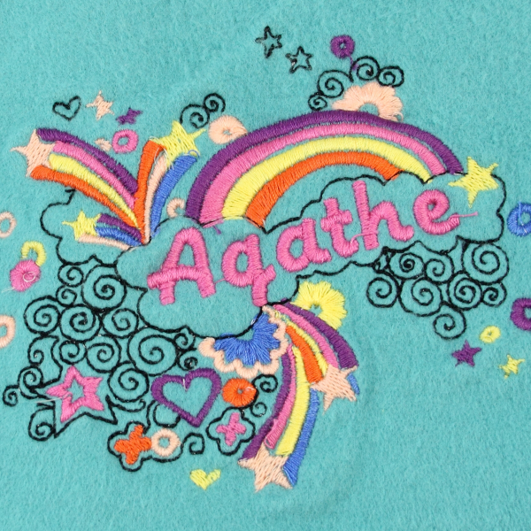 Turquoise-organic-cotton-rainbow-embroidered-children’s-scarf