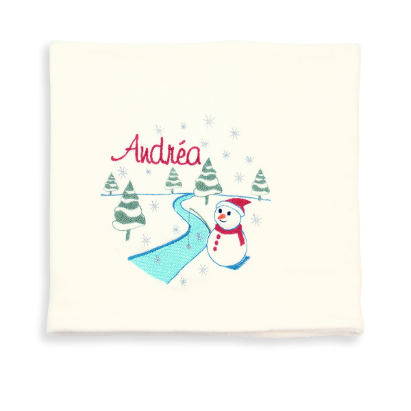 Off-white-organic-cotton-snowman-embroidered-children’s-scarf
