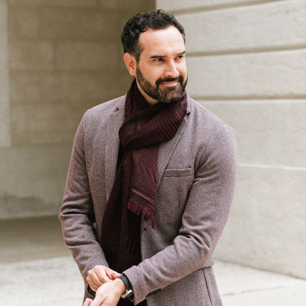 Red-silk-Merino wool-men’s-scarf-Kyoto