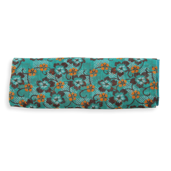 Women's-silk-scarf-green-printed-flower-made-in-France