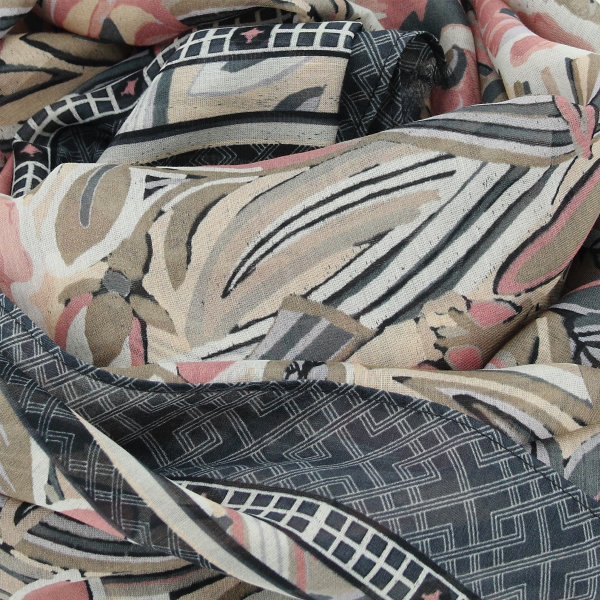 Women's-cotton-silk-stole-grey-printed-Belle de nuit