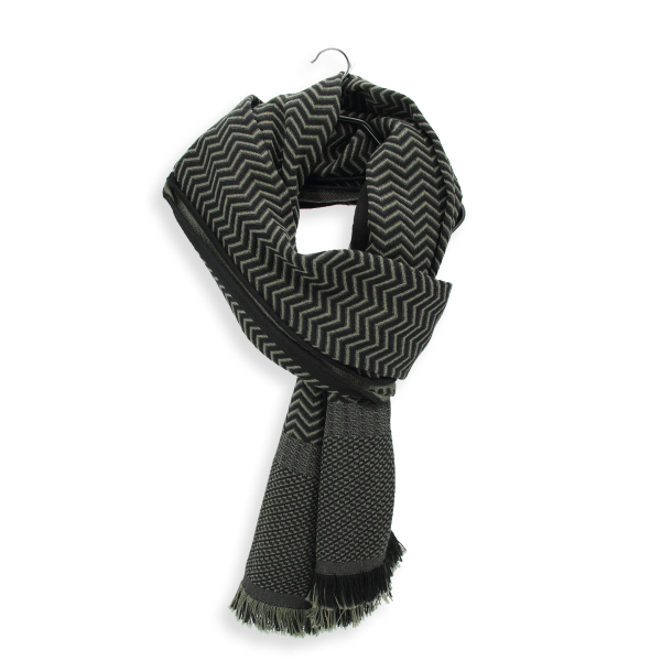 Khaki-black-merino-wool-silk-men's-scarf-Sporty