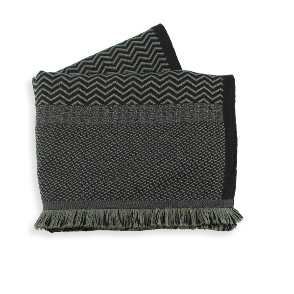 Khaki-black-merino-wool-silk-men's-scarf-Sporty