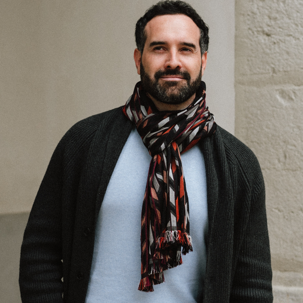 Melbourne-black-rust-silk-wool-men’s-scarf