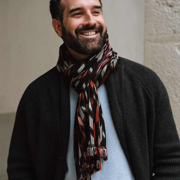 Melbourne-black-rust-silk-wool-men’s-scarf