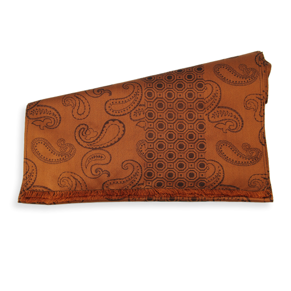 Golden yellow-rust-silk-men's-scarf-Charles-made-in-France