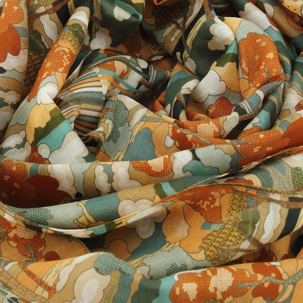 Ochre-khaki--women's-cotton-silk-scarf-Paysage