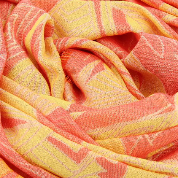 Women's-cotton-linen-stole-orange-yellow-tropical-flowers