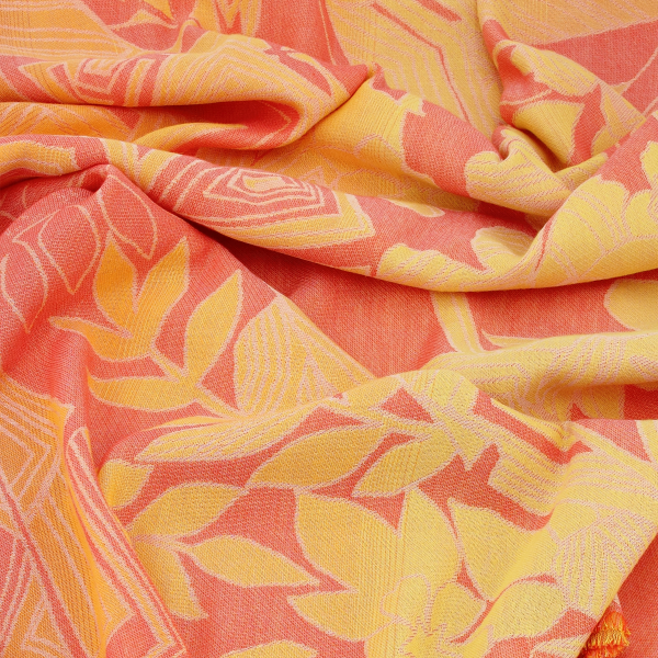 Women's-cotton-linen-stole-orange-yellow-tropical-flowers