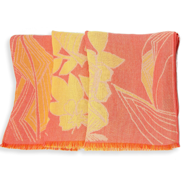 Women's-cotton-linen-stole-orange-yellow-tropical-flowers