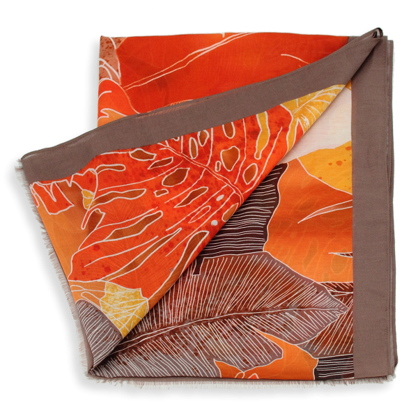 Tropical Jungle-orange-cotton-silk-women’s-stole