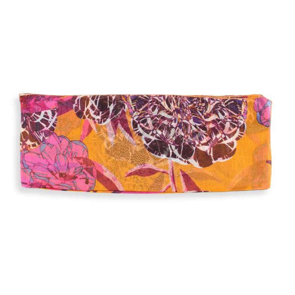 Pink-orange-belle fleur-printed-silk-women’s-scarf