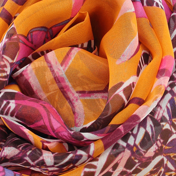 Pink-orange-belle fleur-printed-silk-women’s-scarf