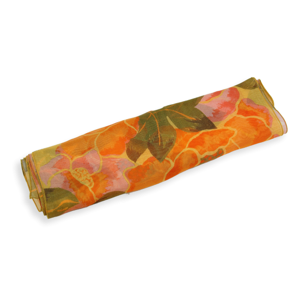 Women's-orange-printed-silk-airy scarf-Pivoine
