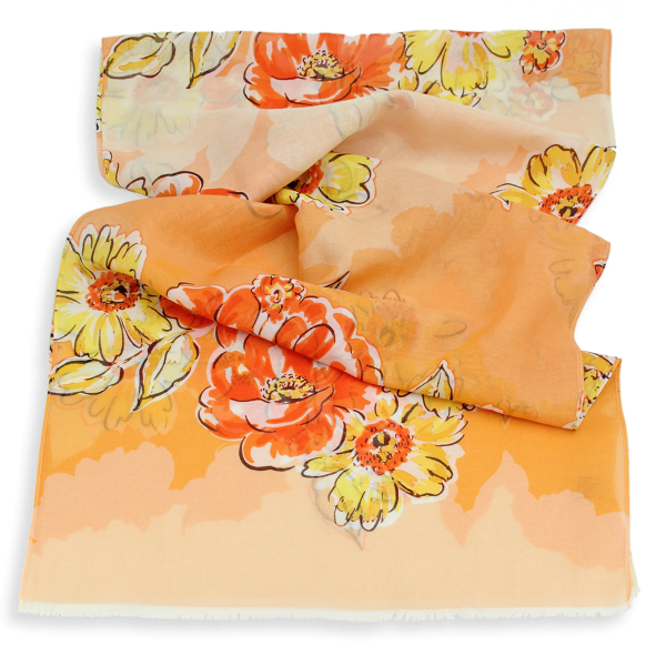 Women's-silk-cotton-orange-scarf-printed-bouquet