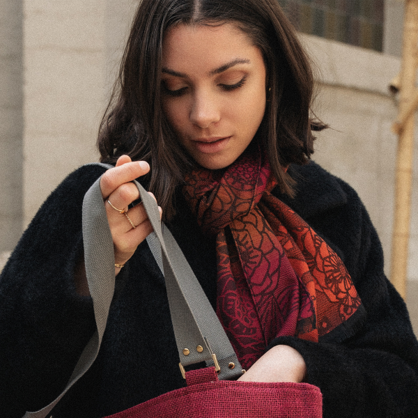 Pink-orange-rayon-Merino wool-women’s-scarf-Style